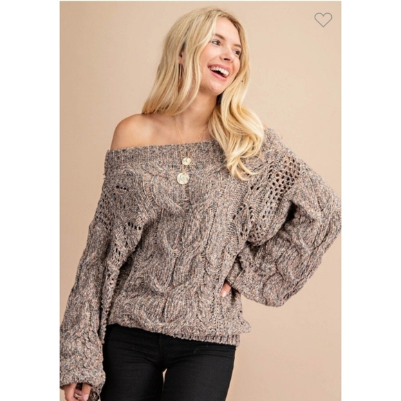 Cable Knit Over The Shoulder Sweater - Picture 1 of 7